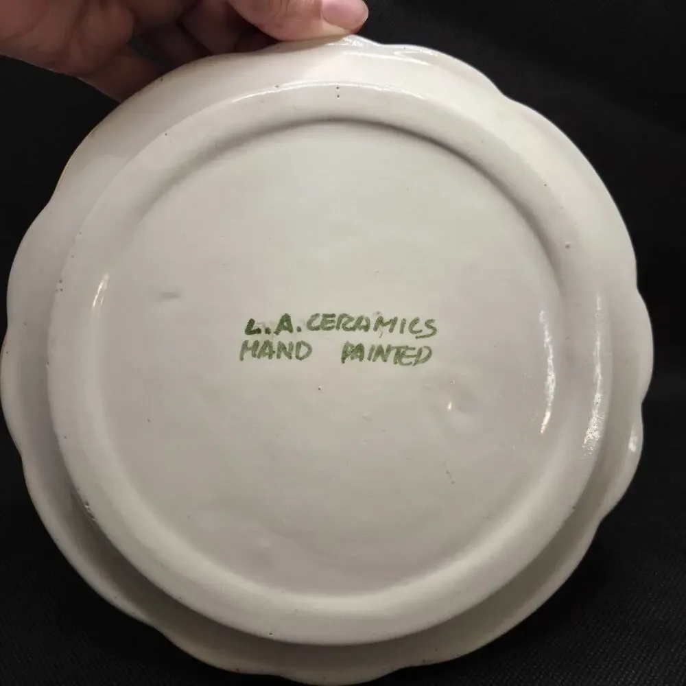 LA Ceramics Hand Painted Dish White Goose & Golden Egg Storybook Farmhouse 7.25